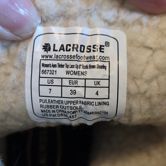 Lacrosse Women's Aero Timber Top Shearling Boots, Leather, 8" Rustic Brown sz 7 - Picture 10 of 11